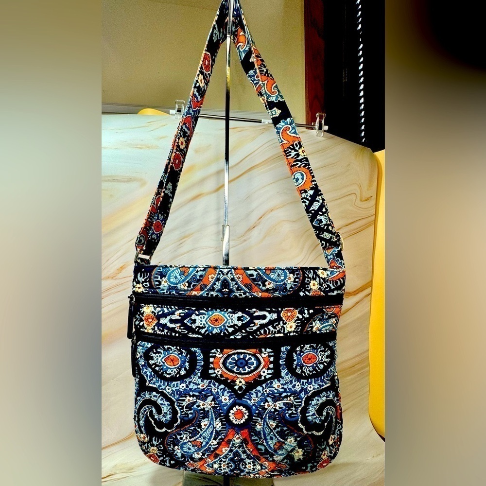 Triple Zip Hipster Vera Bradley Crossbody Bag‎ - Blue And Orange